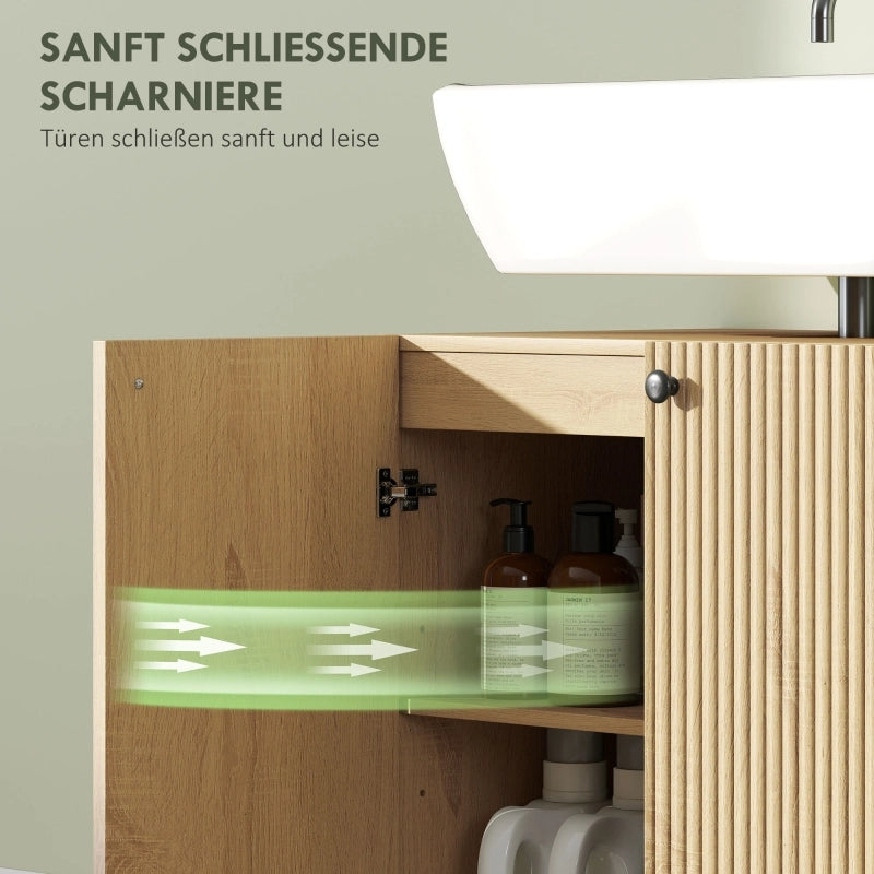 Mobiletto da bagno con ripiani a 3 livelli, ruote e struttura in legno.