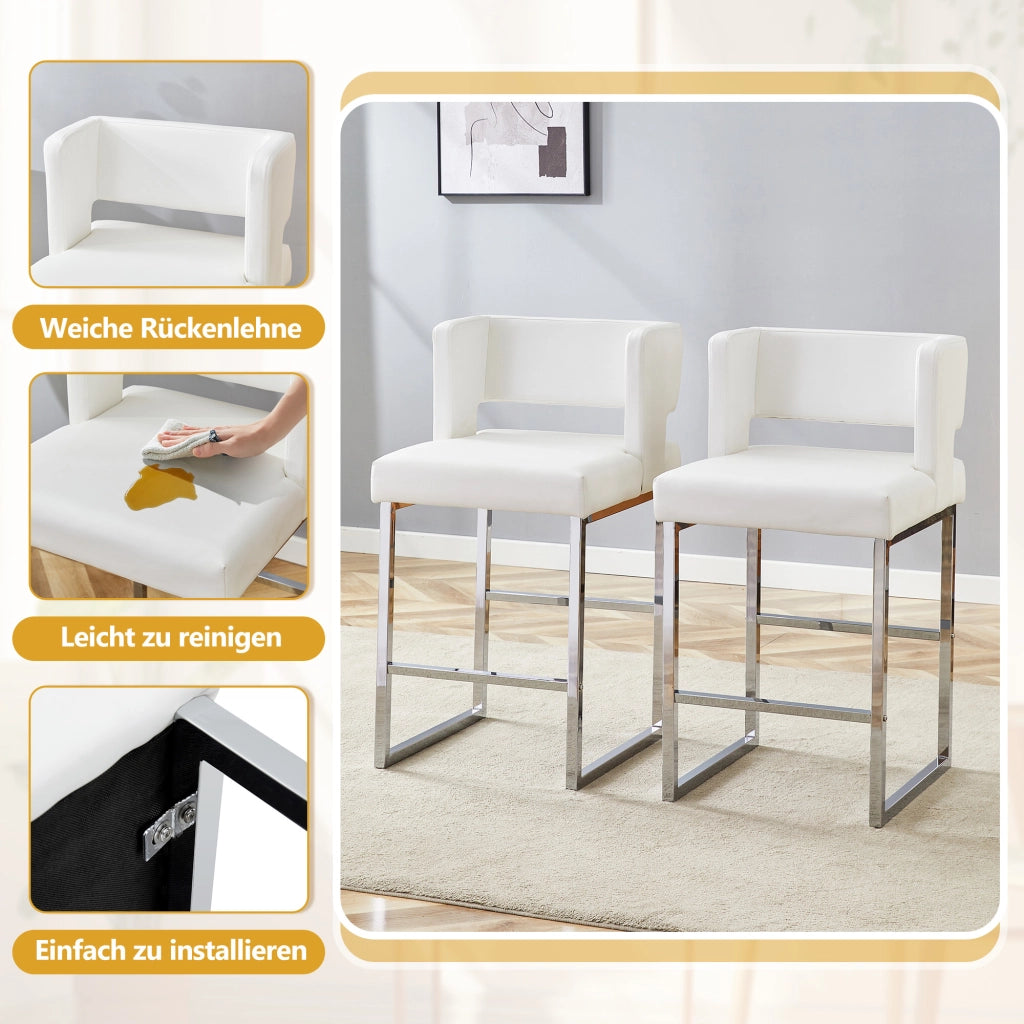 SEDIA BAR 91,4 cm in PU Bianco e Metallo Argento