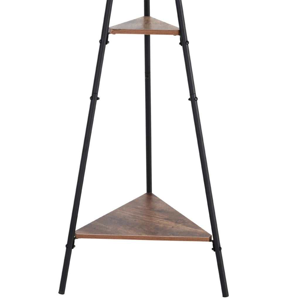 EasyComfort Appendiabiti da Terra con 2 Ripiani e 6 Ganci, Attaccapanni ad Albero in Stile Industriale, 46x52x182 cm, Nero e Marrone