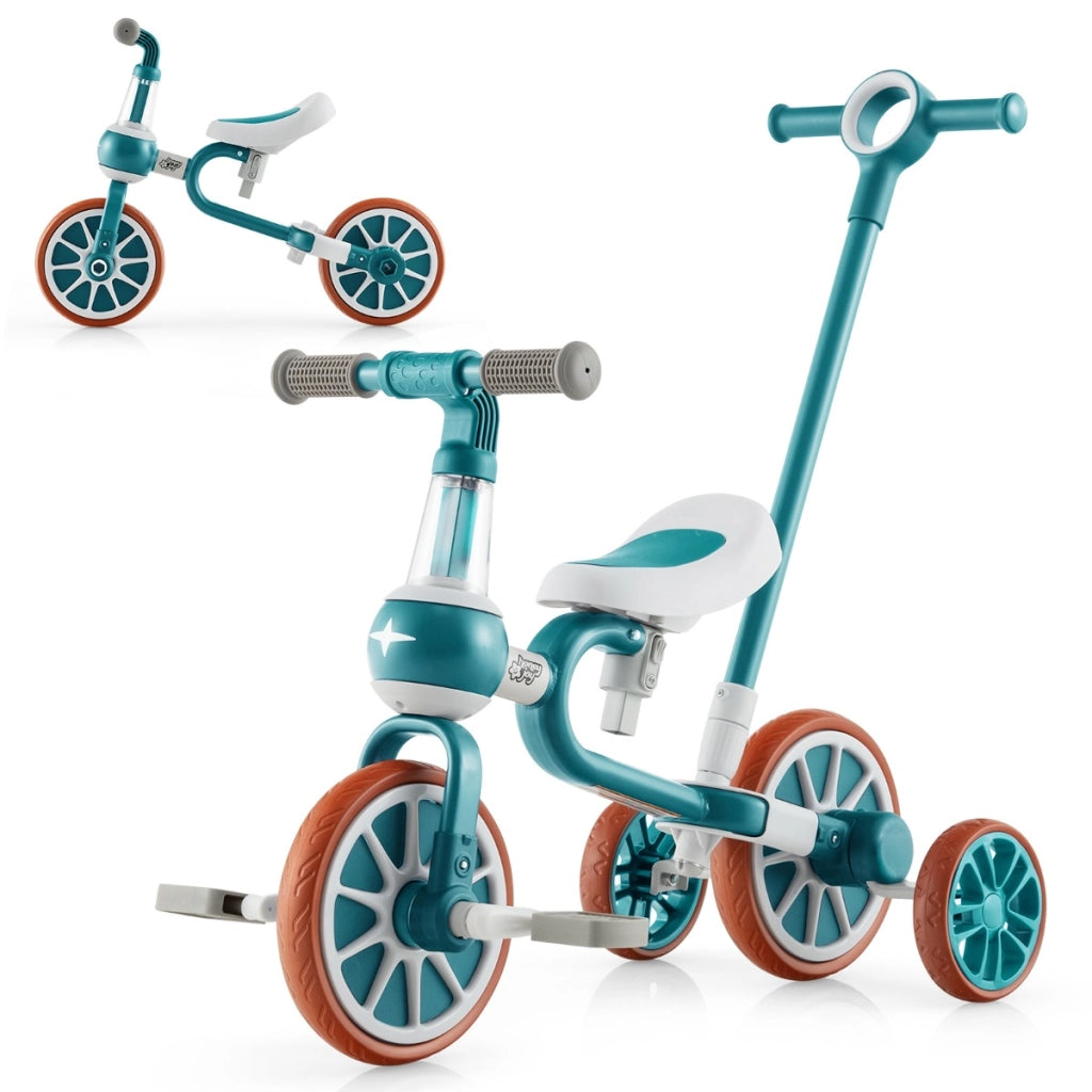 Triciclo per bambini con maniglione altezza regolabile pedali rimovibili, Bici a 4 ruote Verde