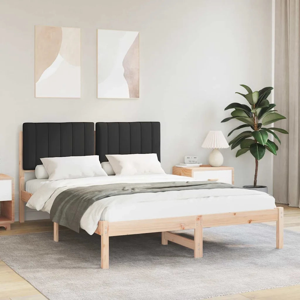 Letto con Testiera Rivestita-Struttura Letto con Testiera Nero 140 x 200 cm Pino massello 226791