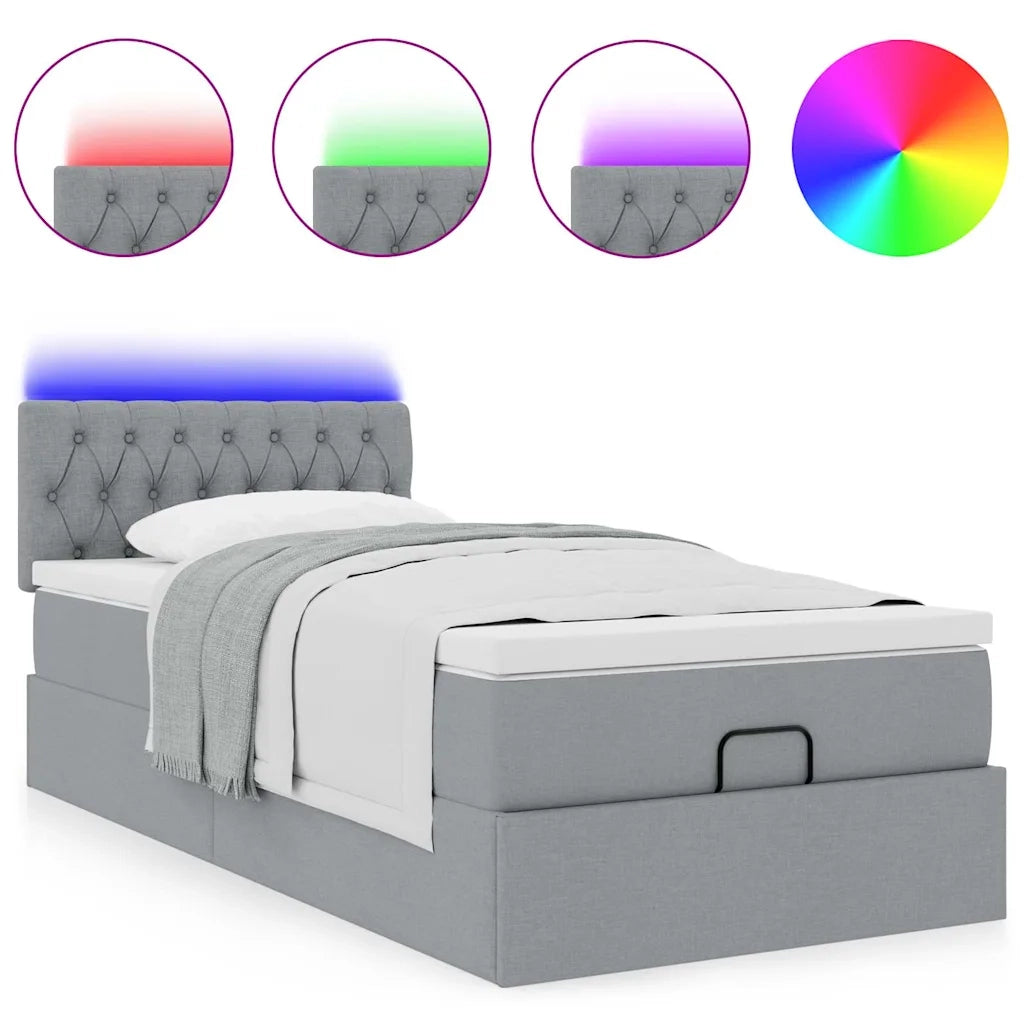 Pouf Letto con Materasso Grigio Chiaro 100x200 cm in Tessuto 3312367
