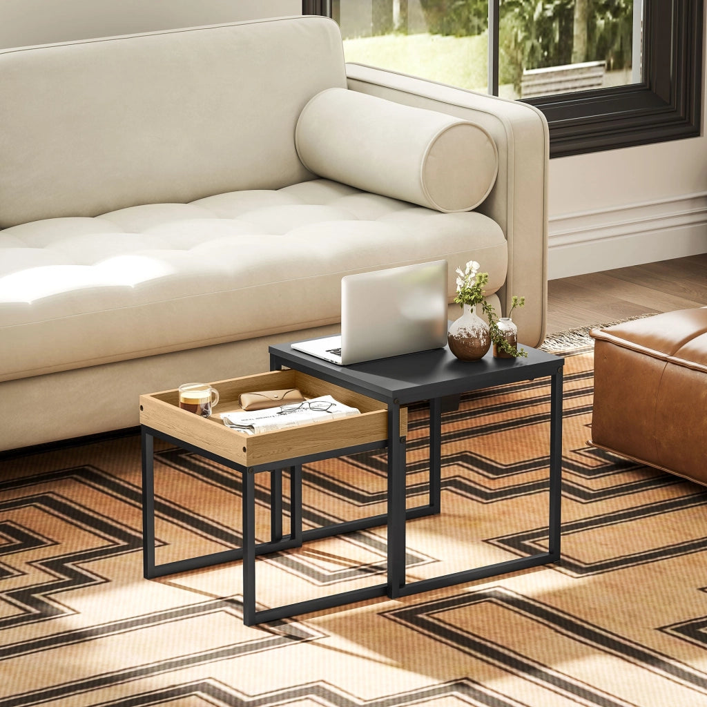 Set 2 Tavolini con Gambe a U Impilabili in Legno e Acciaio