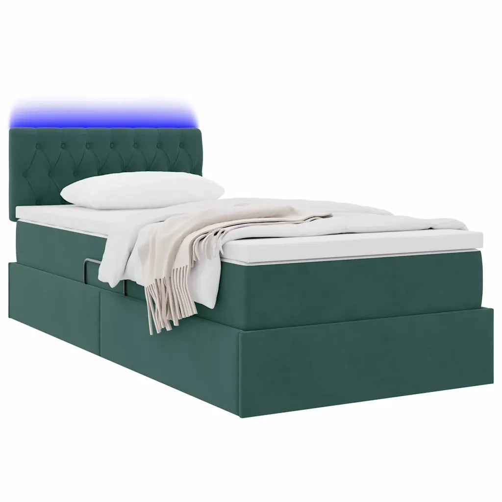 Letto con contenitore e LED Verde Scuro 90 x 190 cm Velluto