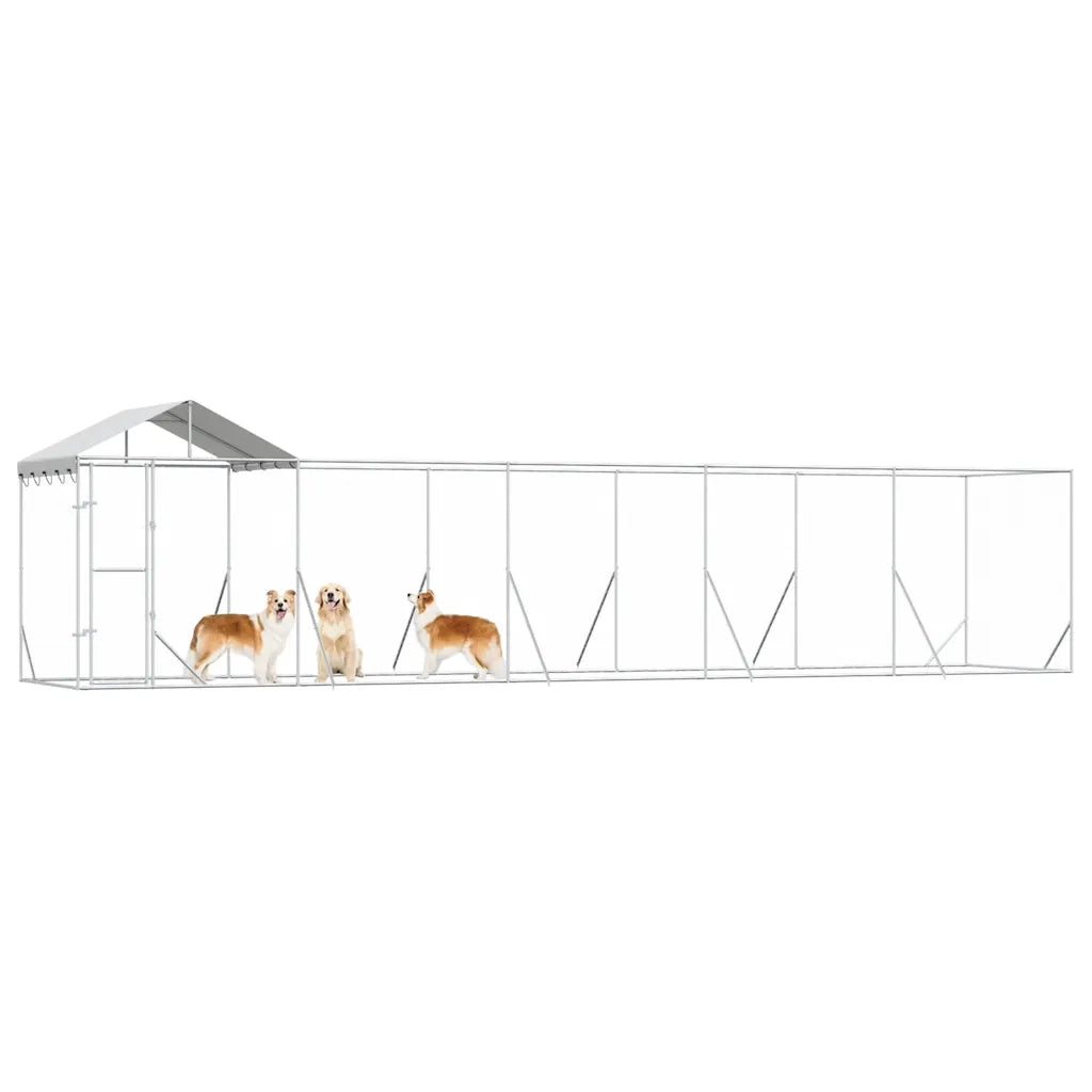 Cuccia Cani da Esterno Tetto Argento 10x2x2,5 m Acciaio Zincato 3190468