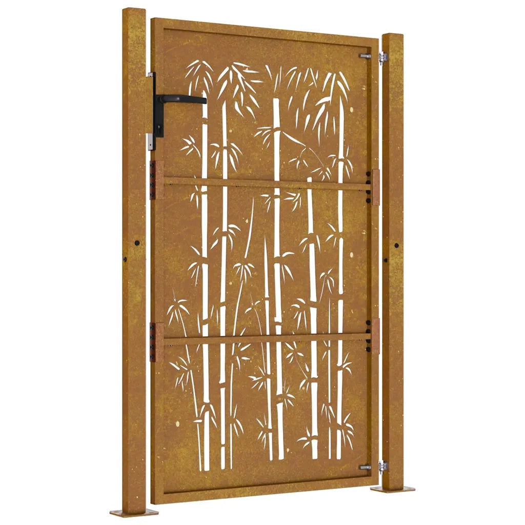 Cancello da giardino 100x125 cm in acciaio Corten e design in bambù 153186