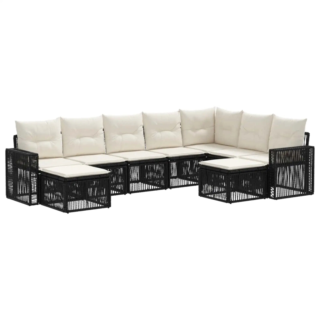 Set Divano da Giardino 9 pz Nero e Bianco Crema polyrattan 3435310