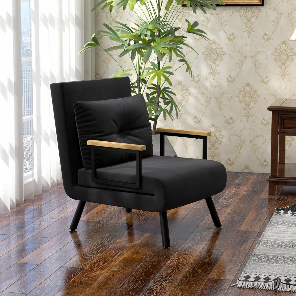 Divano letto singolo imbottito ¨C zephmum ¨C nero, velluto, legno