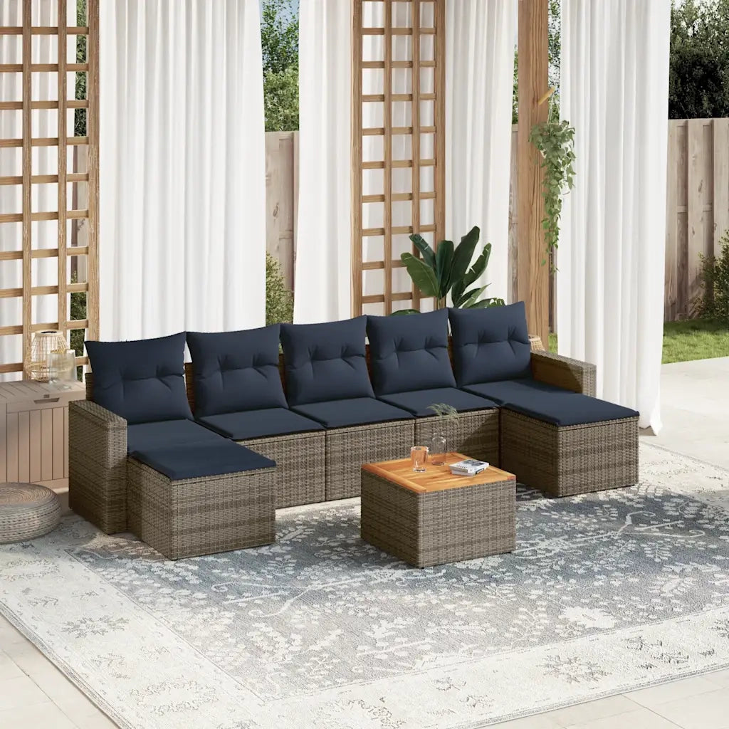 Set Divani da Giardino 8 pz con Cuscini Grigio in Polyrattan 3256586