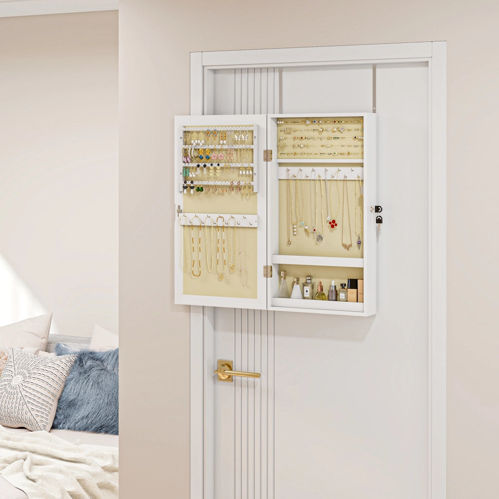 Specchio con cassettiera da parete ¨C zephmum ¨C bianco e crema