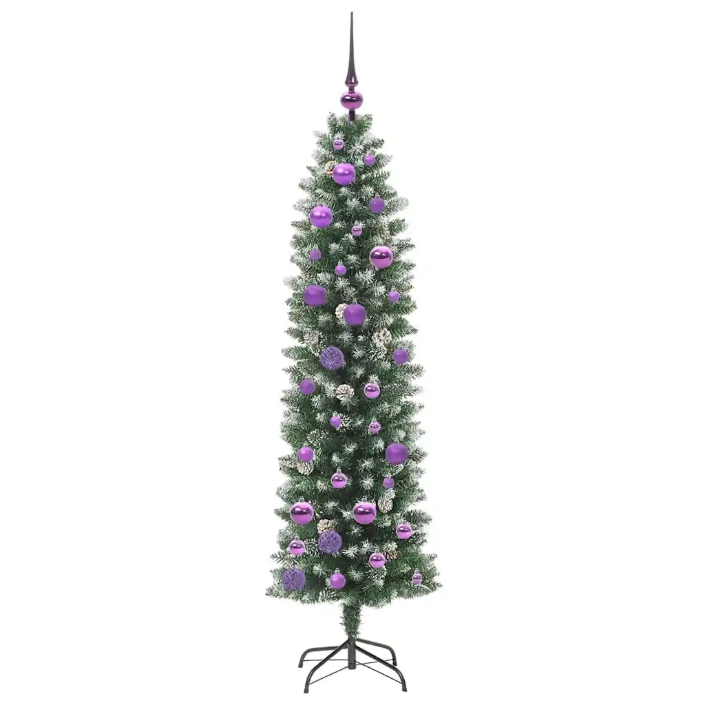 Albero di Natale Artificiale Sottile Verde e Bianco 150 cm 3395287