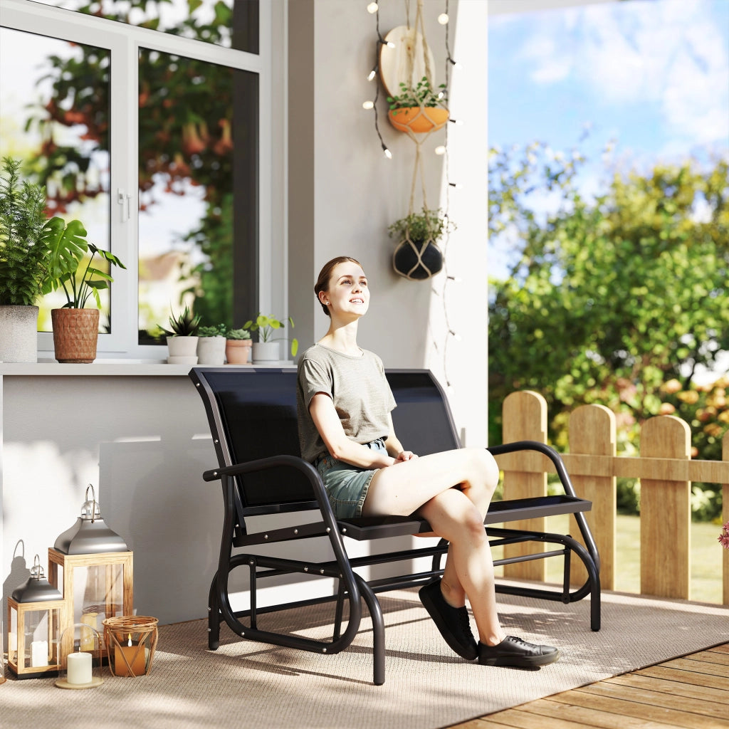 Dondolo da Giardino 2 Posti ¨C Xylo ¨C Metallo Textilene Nero con Braccioli