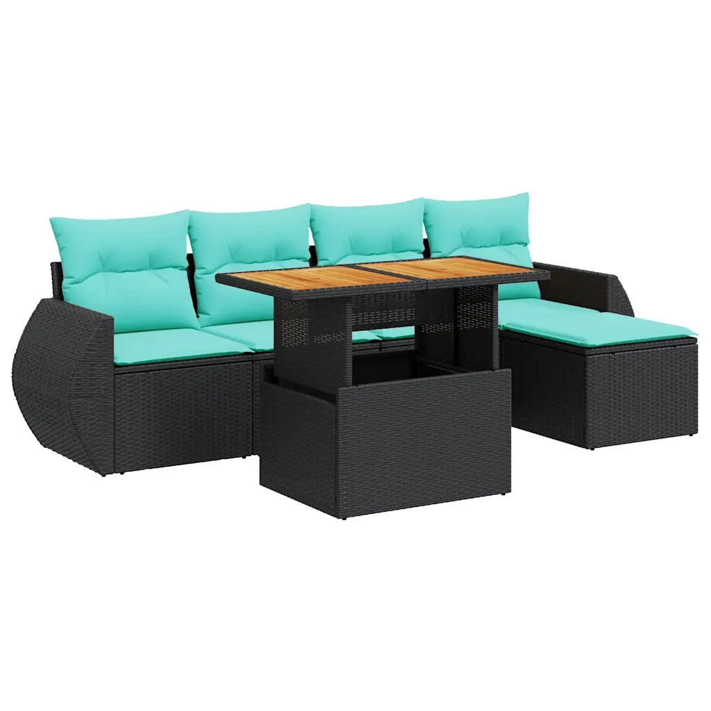 Set Divano da Giardino 6 pz con Cuscini Nero in Polyrattan 3327249