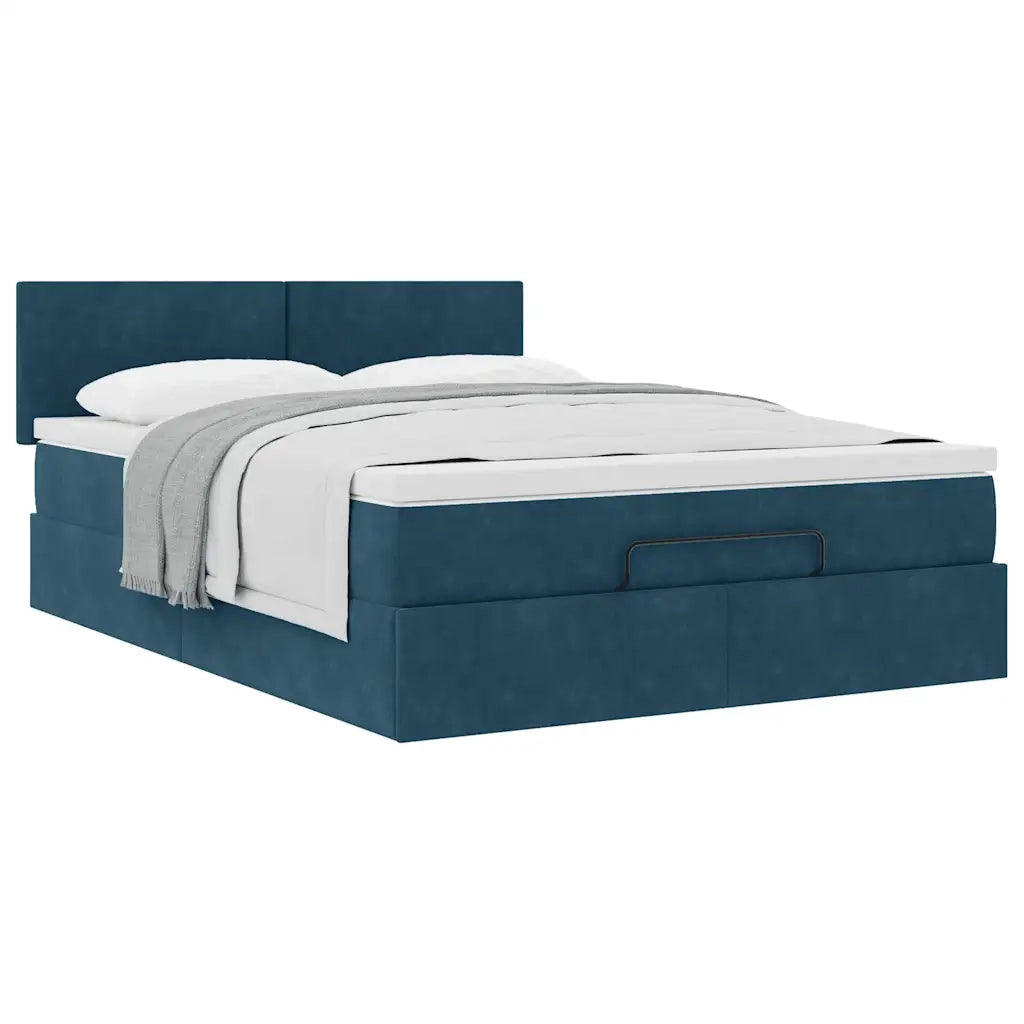 Struttura Letto Pouf con Materasso Blu 140x200cm in Velluto 3311709