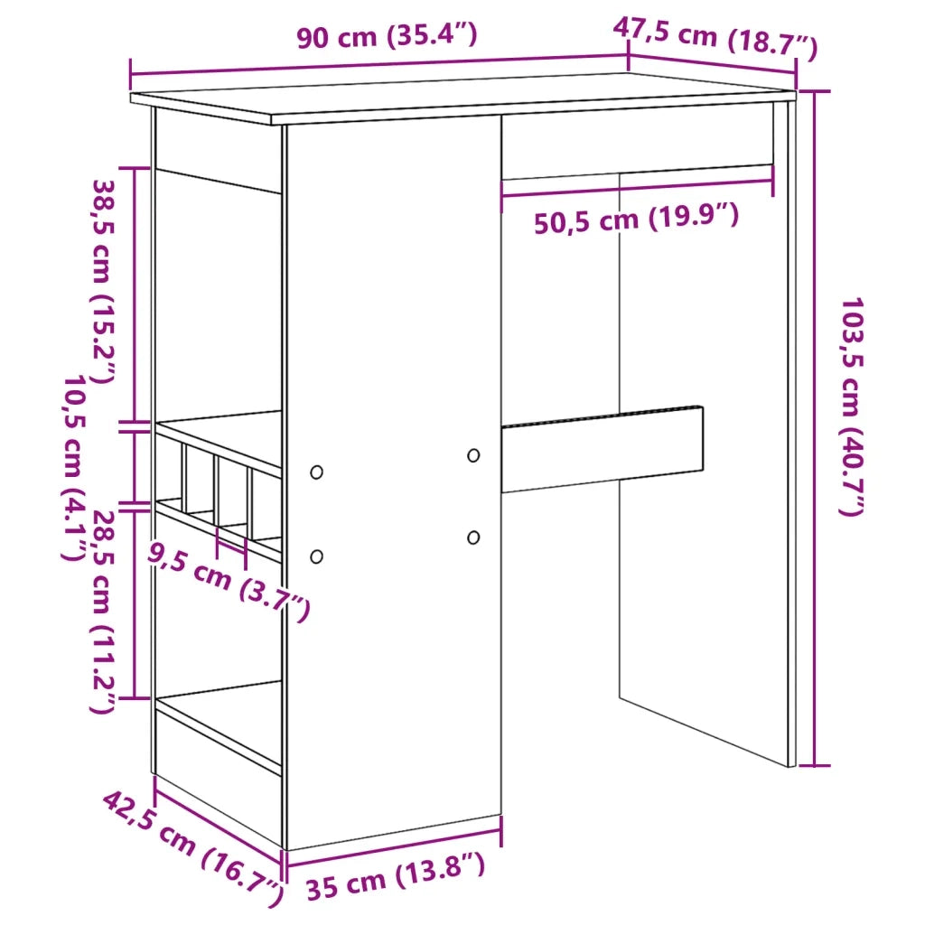 Tavolo Bar con Rastrelliera Rovere 90x47,5x103,5 cm Multistrato