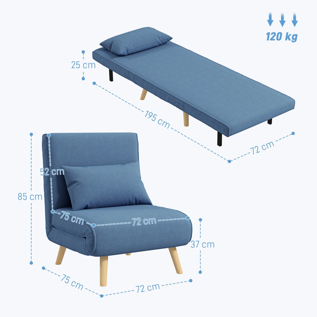 Letto imbottito convertibile 1 posto ¨C zephmum ¨C tessuto blu con cuscino
