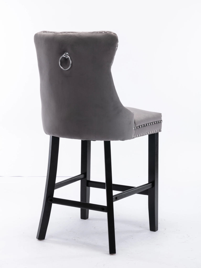 Sgabelli da bar contemporanei imbottiti in velluto con decorazione capitonn¨¦, gambe in legno e finiture con borchie cromate, stile casual, set da 2 (g