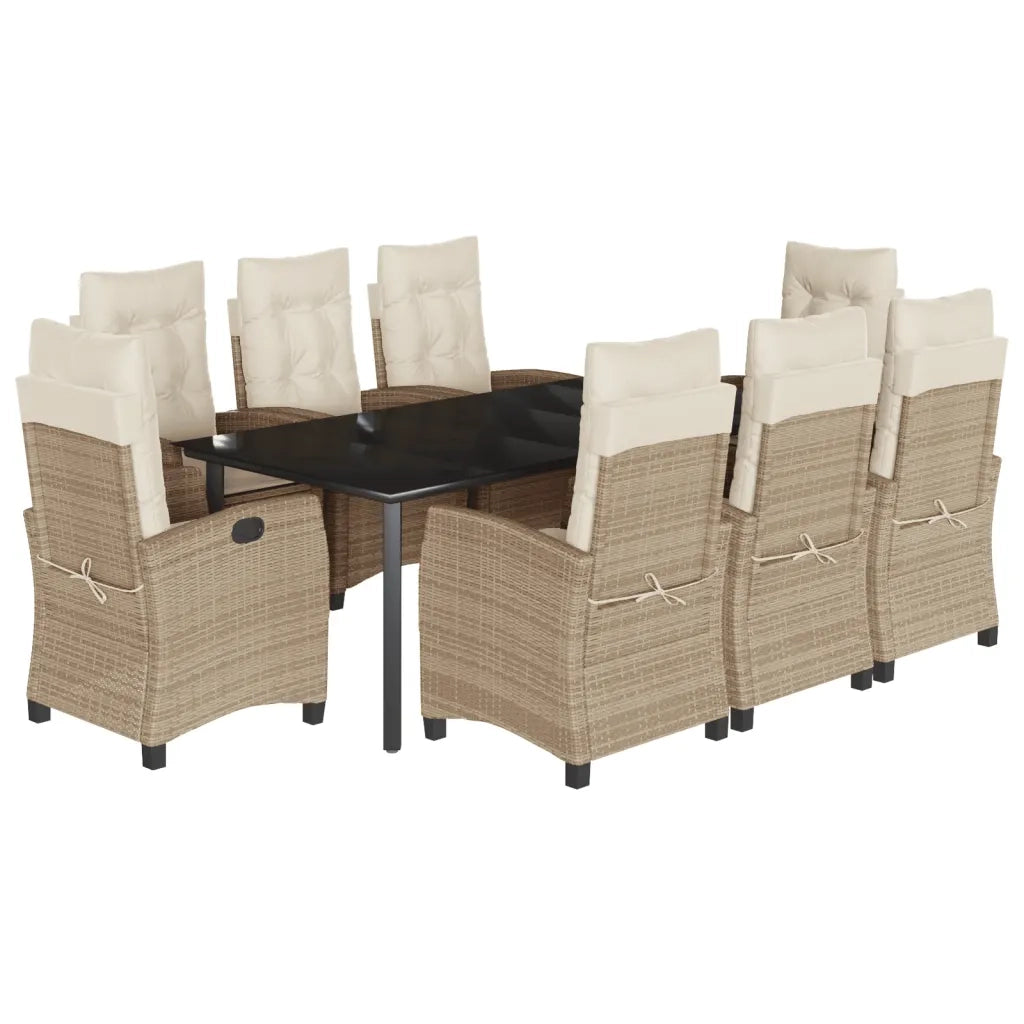 Set da Pranzo da Giardino 9 pz con Cuscini Beige in Polyrattan