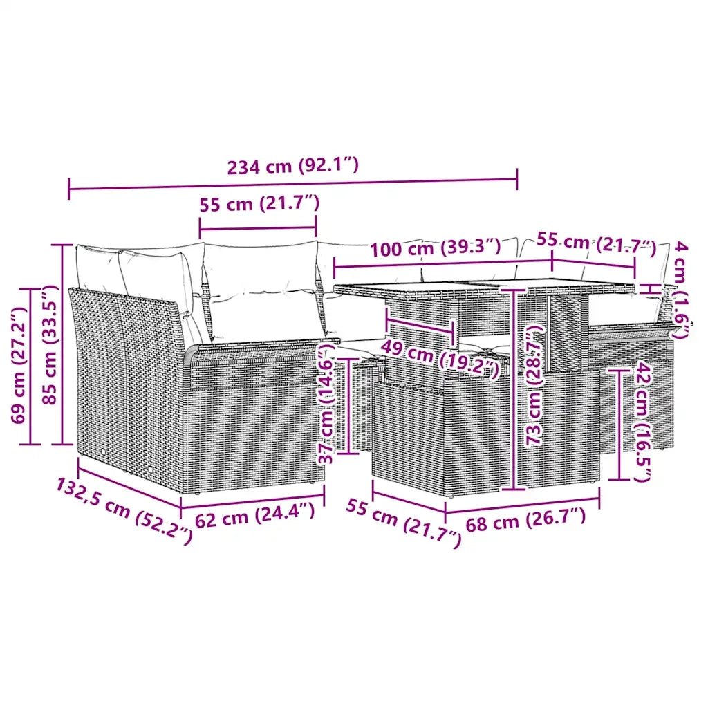 Set Divano da Giardino con cuscino 7 pcs Grigio Poly Rattan 3357032