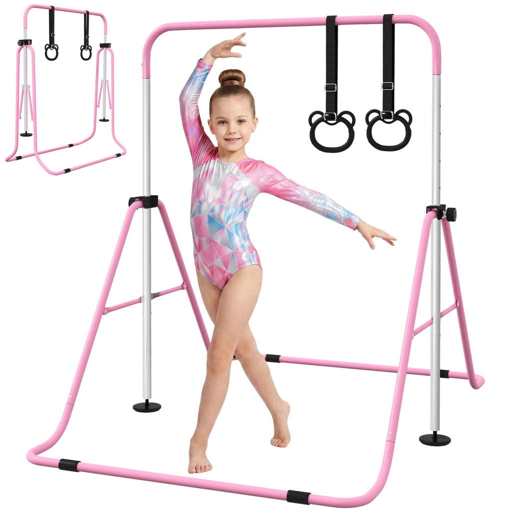 Barre orizzontale regolabile con anelli ginnici ¨C Minimal ¨C rosa