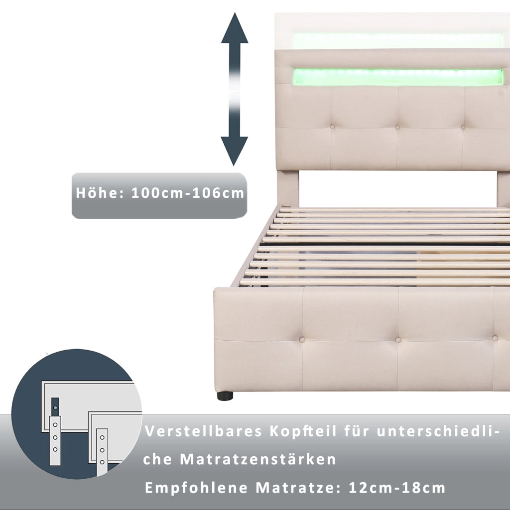 letto imbottito lino beige 90 x 200 cm
