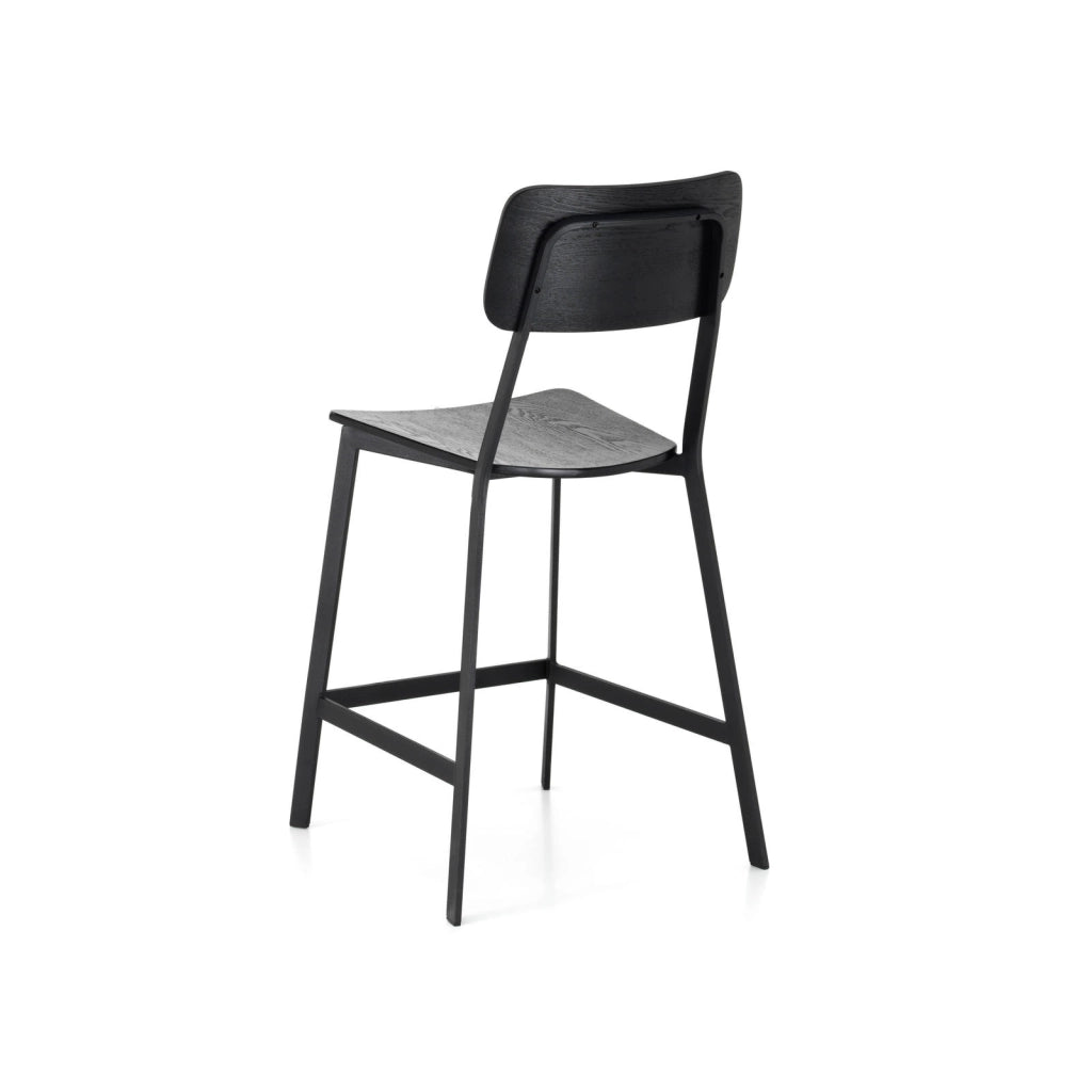 Sgabello Woody in Legno e Metallo Nero - Design Minimalista Ispirato allo Stile School per Arredo Interno Moderno - Prodotto Nero