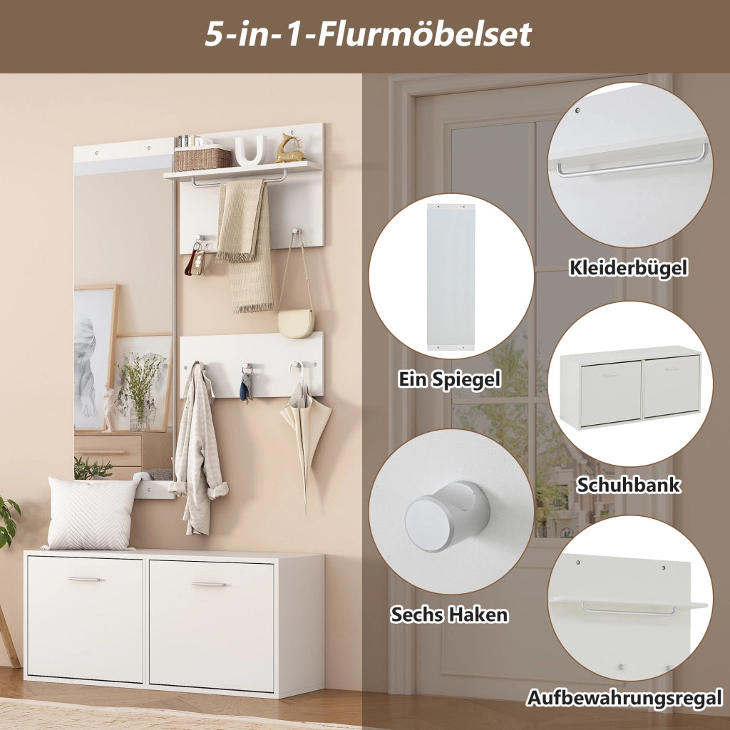 GUARDAROBA Set da 4 pezzi 90x30x41,5 cm con specchio e scarpiera Bianco