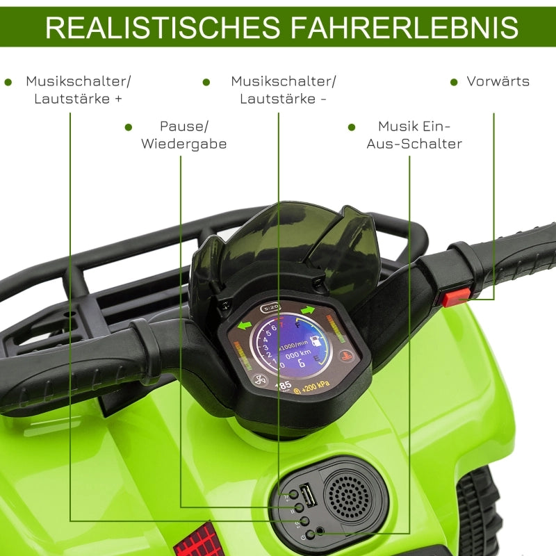 Quad elettrico per bambini 6V Quad per bambini con funzione avanti, musica, quad elettrico per bambini da 1,5 a 3 anni Verde