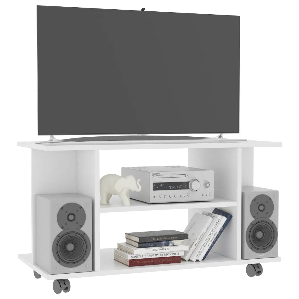 Mobile TV con Ruote Bianco 80x40x45 cm in Legno Multistrato 800189