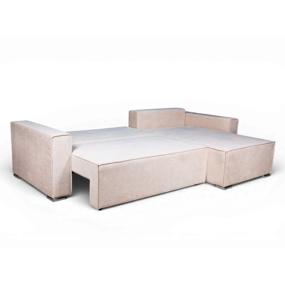 Divano Angolare Emily beige con Letto Easy Open, Contenitore e Penisola Reversibile – Comfort e Design per il Living