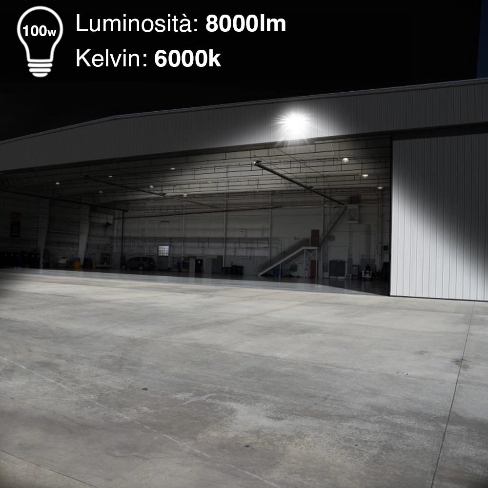 Set 2 Fari Led 25x28,5x18 cm Potenza 100W Luce Bianca Alta Luminosità 8000 lm in Alluminio e Vetro Nero