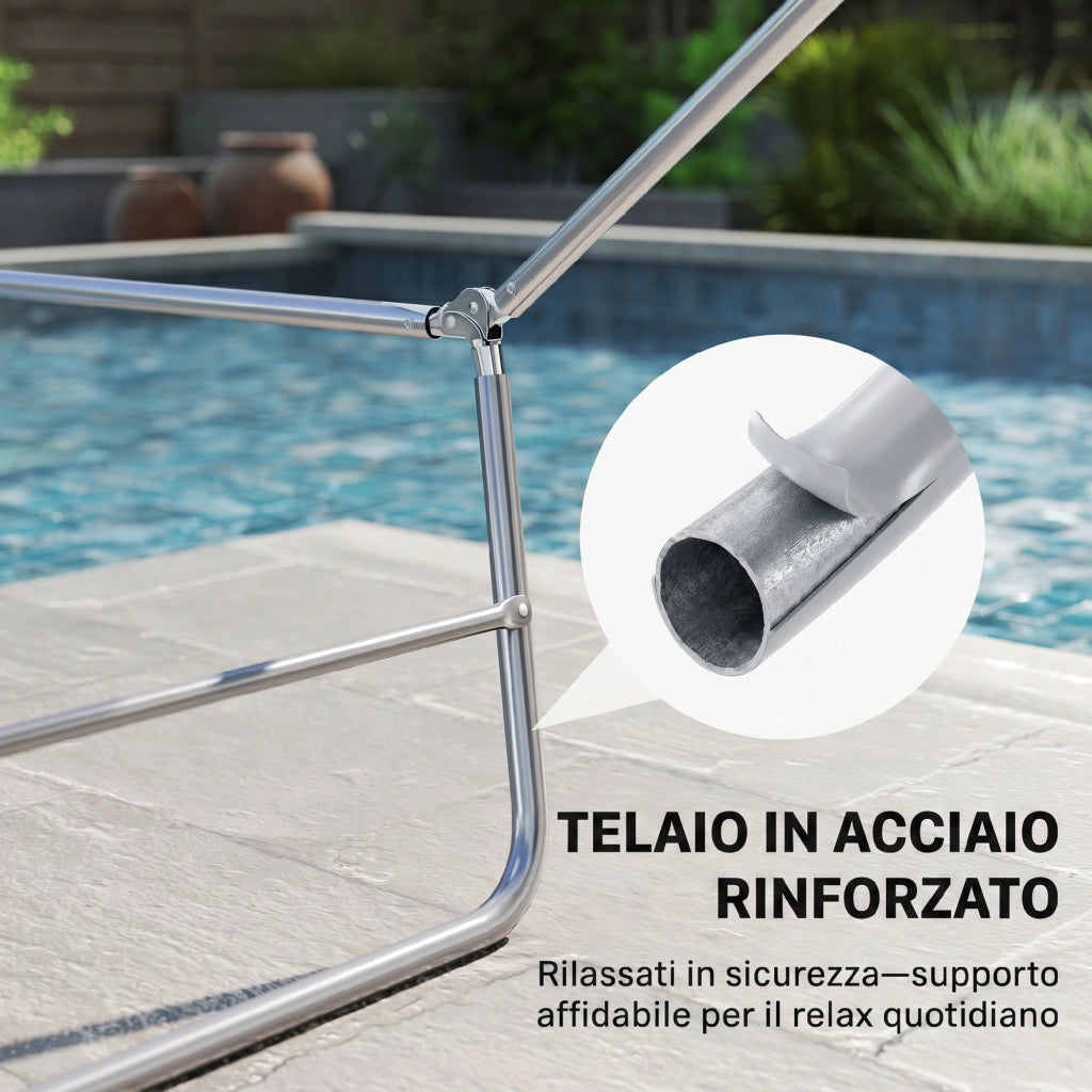 Lettino Pieghevole con Schienale Reclinabile e Cuscino ¨C Minimal ¨C Grigio 182x56x24.5 cm