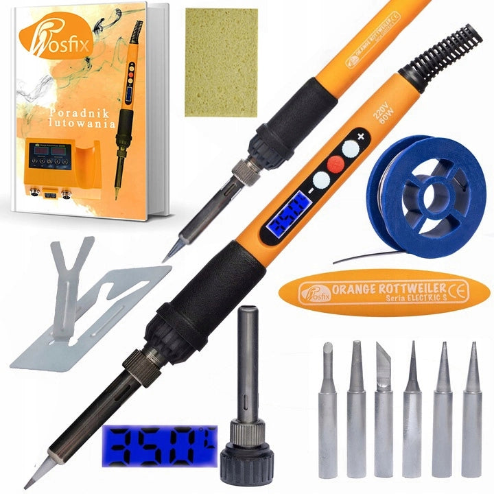 Set di Saldatura Rosfix SolderKit Pro 8 in 1 – Stazione Saldante 60W LCD, Flussante RMA, Pompa Dissaldante, Pinzetta ESD