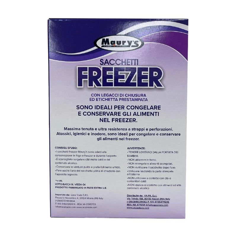 MAURY'S SACCHETTI FREEZER CON LEGACCI DI CHIUSURA ED ETICHETTA PRESTAMPATA 130 SACCHETTI MAXI SPESSORE 19X26 CM