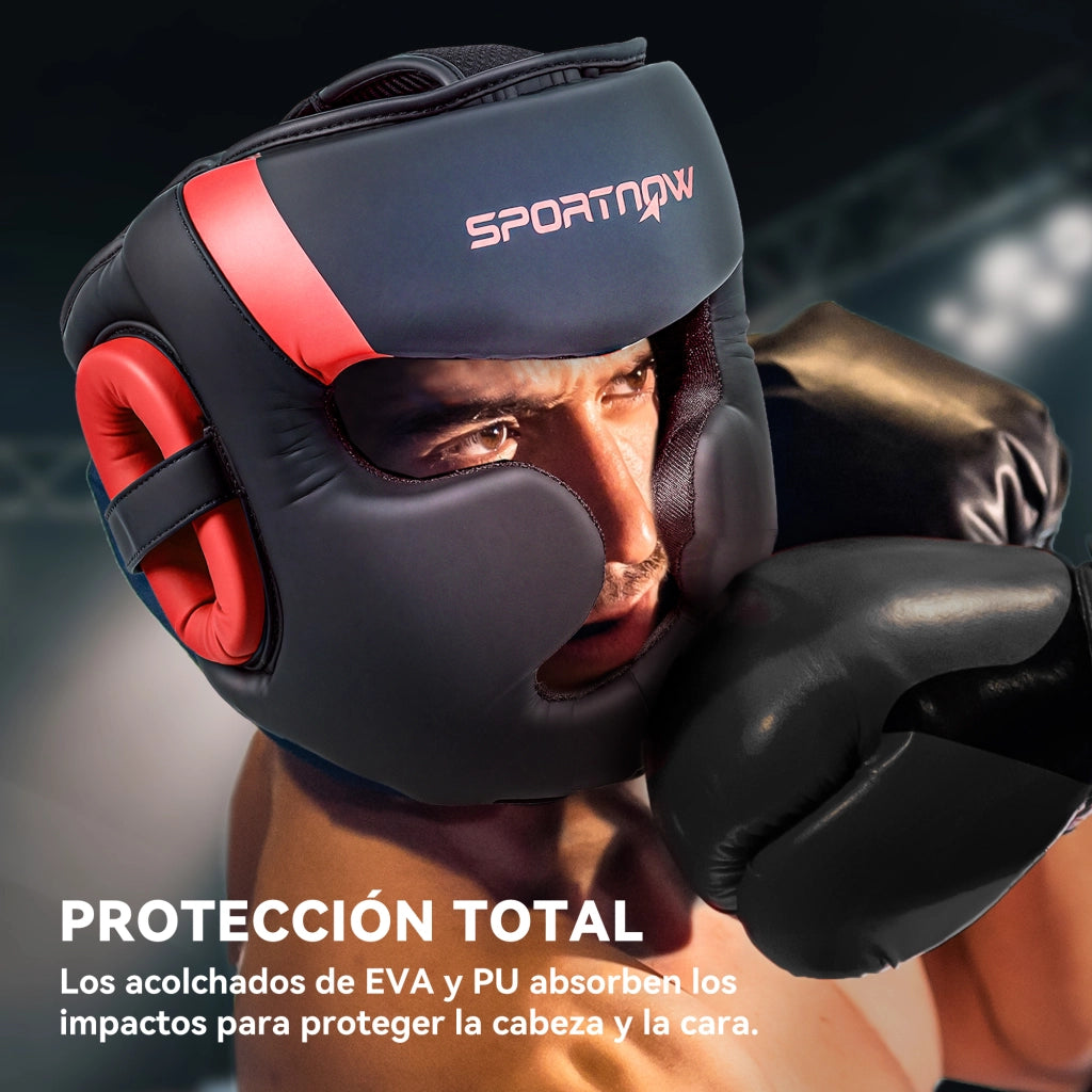 Casco da Boxe MMA con Cinturino Regolabile ¨C Minimal ¨C Rosso e Nero