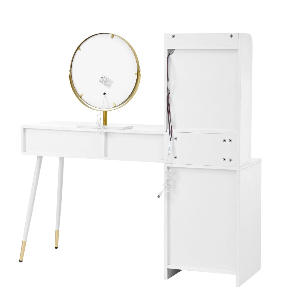 Tavolo da trucco 100x40x125 cm con specchio LED a tre colori; 4 cassetti; pannello truciolare bianco