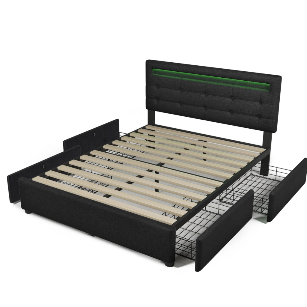 letto matrimoniale lino nero 150x208 cm
