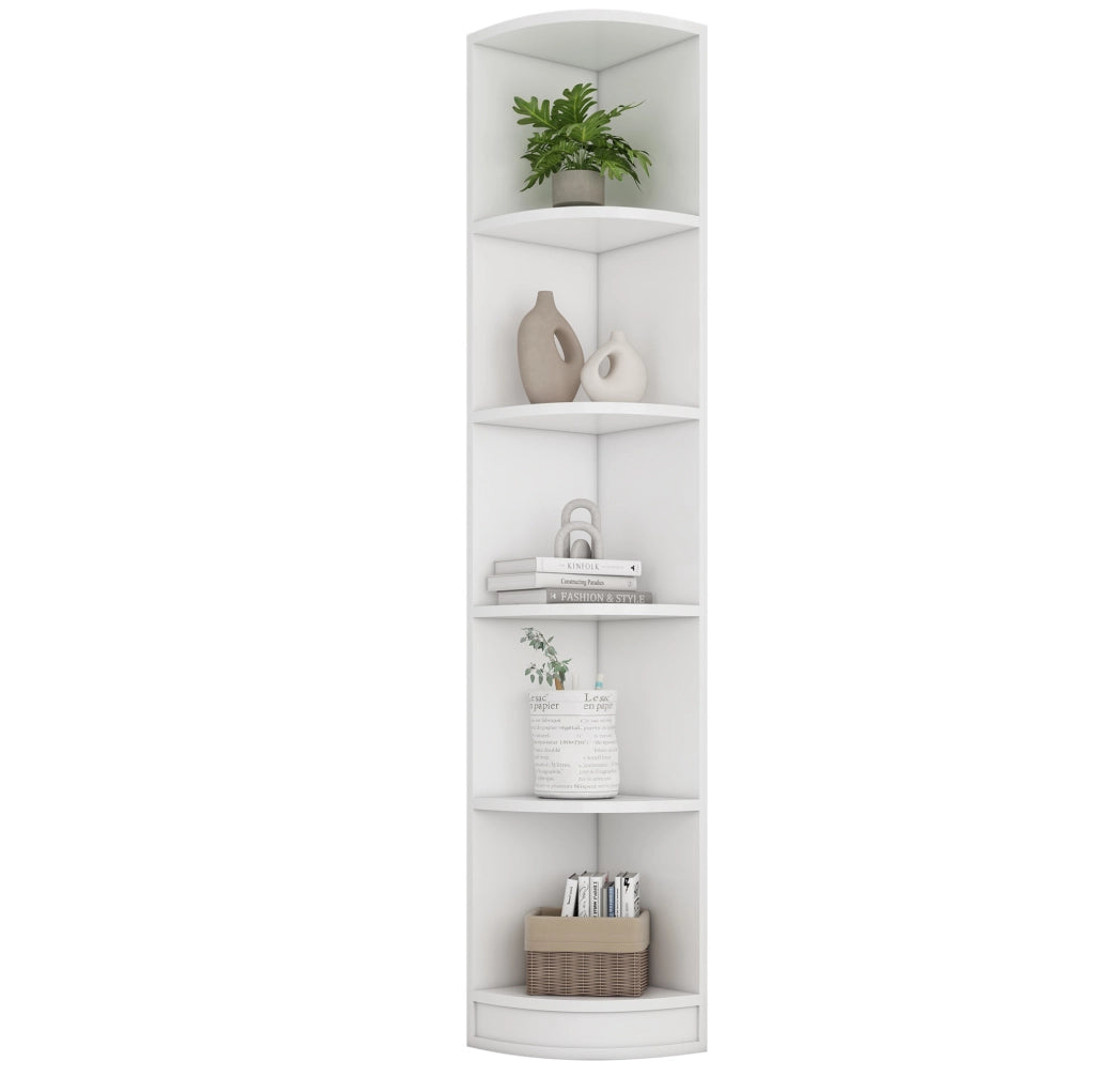 Libreria angolare 42x30x180 cm a 5 ripiani salvaspazio in MDF bianco