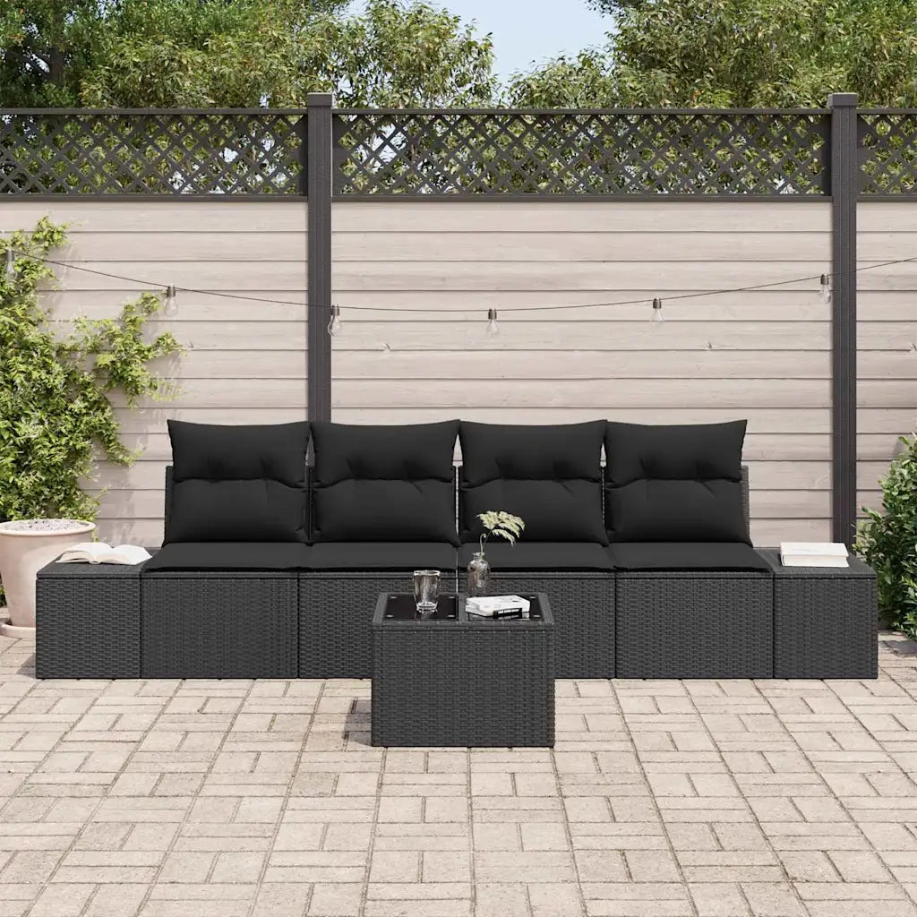 Set di divani con cuscino con cuscino 5 pcs Nero polyrattan 3346933
