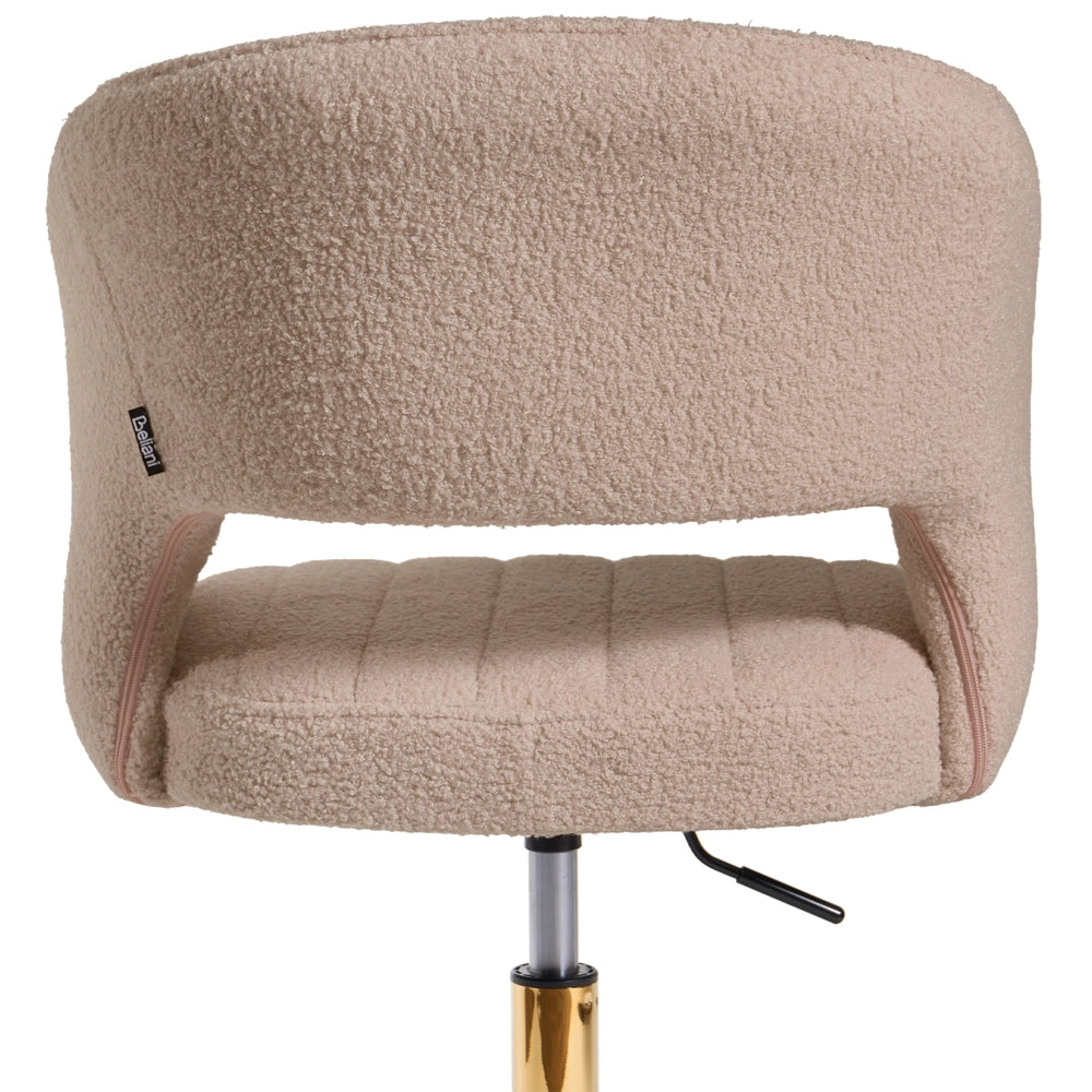 Sedia da Ufficio Girevole in Bouclé Beige Regolabile in Altezza con Schienale Capitonné