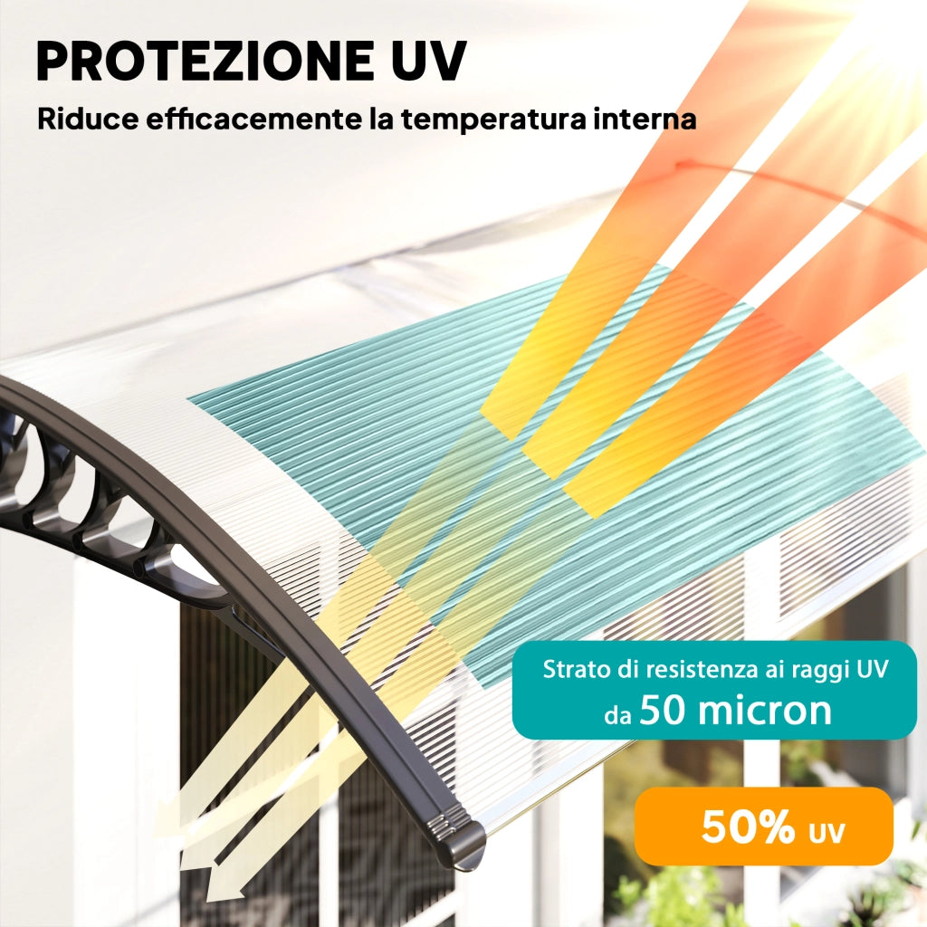 Tenda da Sole Curva con Viti e Bulloni Inclusi. in Policarbonato. PP e Alluminio. 90x150x25 cm