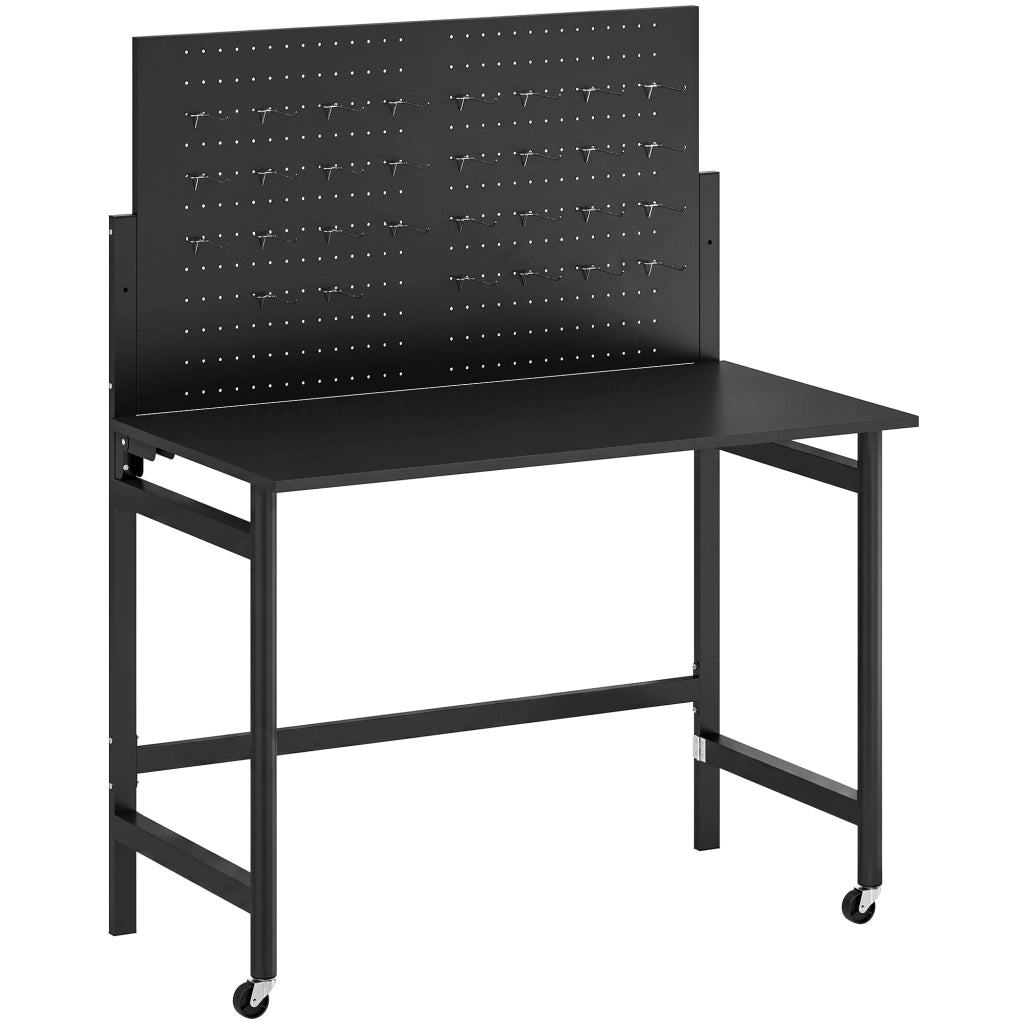Banco da lavoro mobile pieghevole con pannello forato ¨C Minimal ¨C Nero, acciaio, 120x60x90 cm