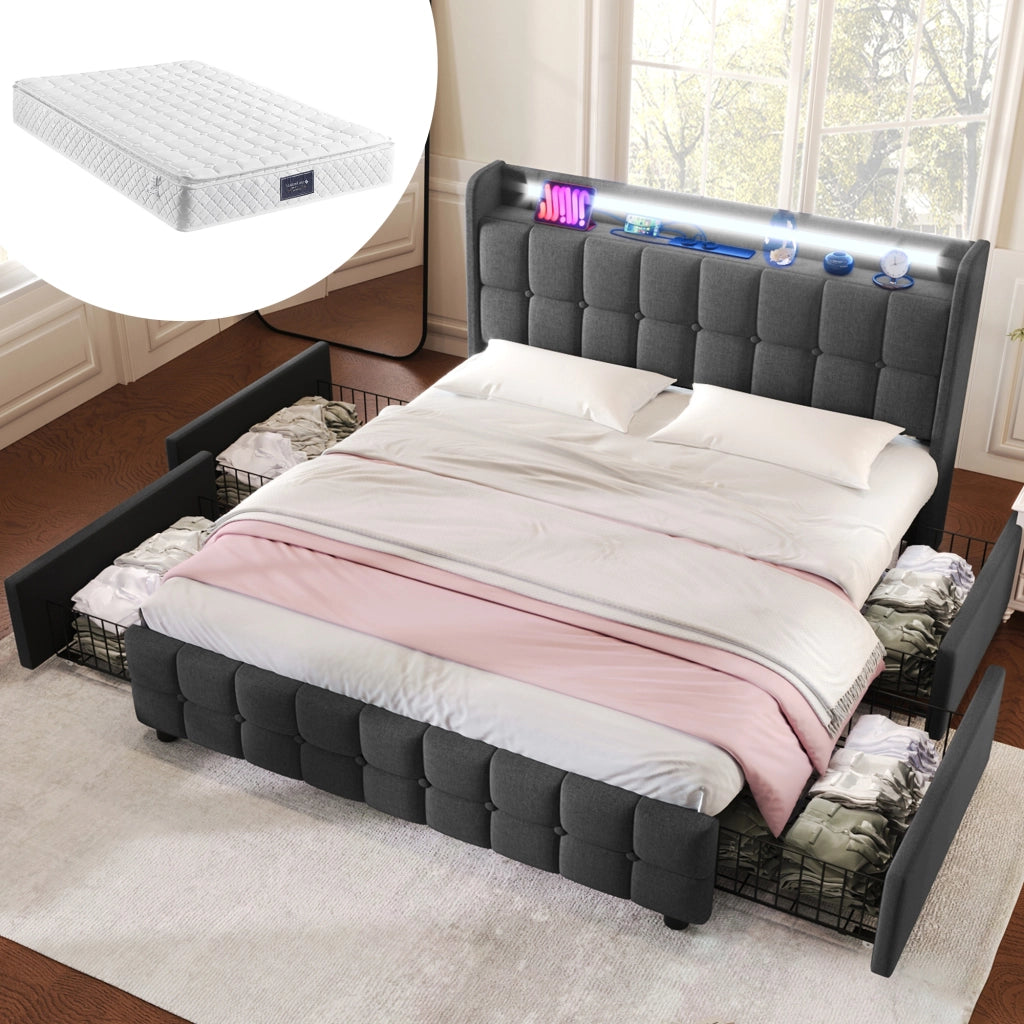 letto imbottito legno grigio 140x200 cm