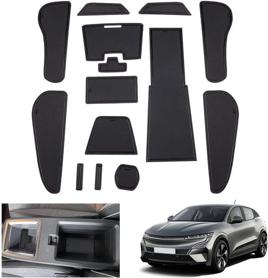 Matten antislip compatibili con Renault Megane E-Tech 2022 2023, matten in gomma per Megane E Tech 2023, tappetini per console centrale, tappetini per porta (nero)