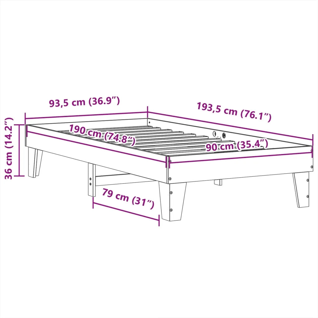 Letto senza Materasso Bianco 90x190 cm in Legno Massello Pino 855377