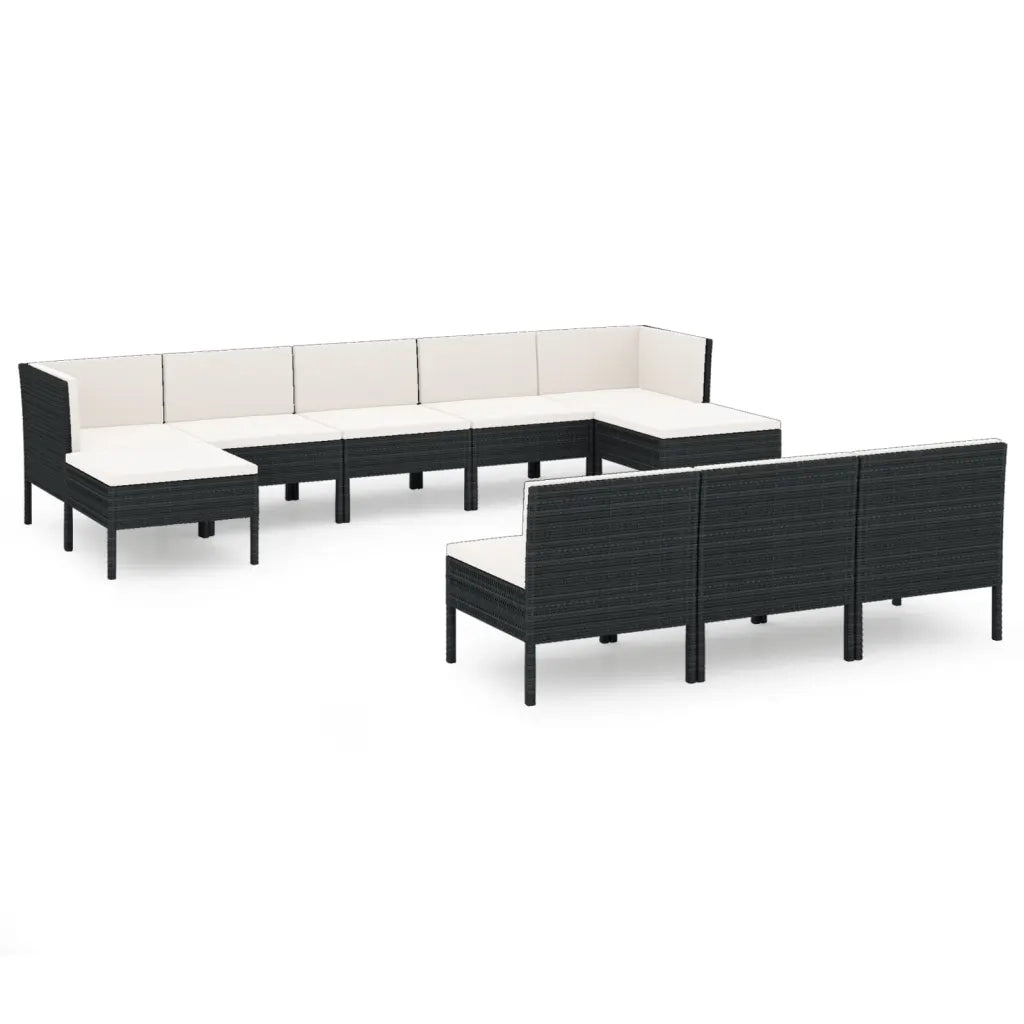 Set Divani da Giardino 10 pz con Cuscini in Polyrattan Nero 3094568