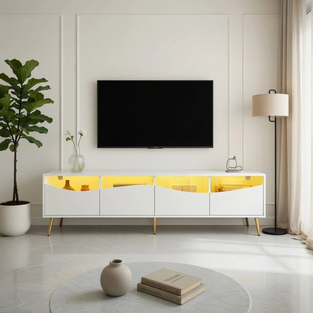 Cassettiera per TV bianca in MDF lunghezza 180 cm