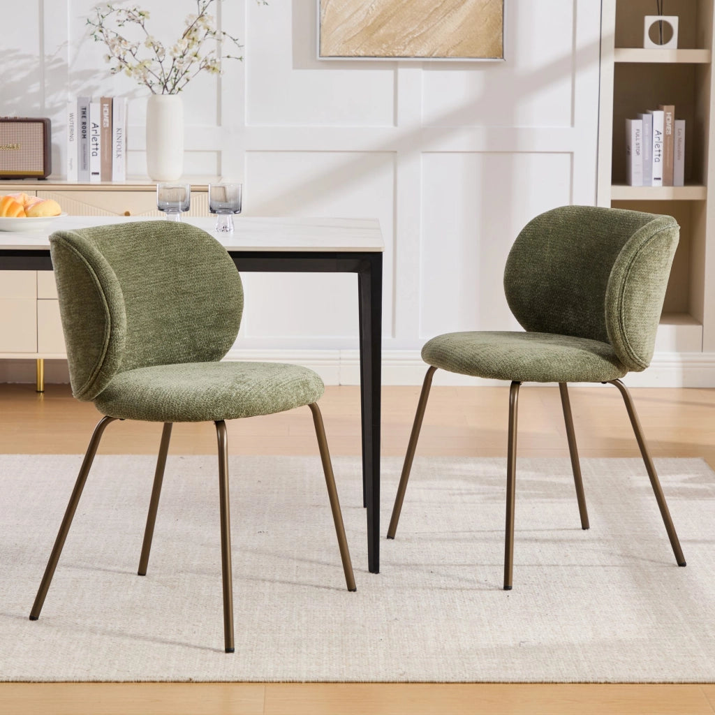 Sedie da pranzo contemporanee in ciniglia, comodo schienale curvo con morbida imbottitura, gambe in metallo color bronzo ¨C Arreda la tua cucina con co