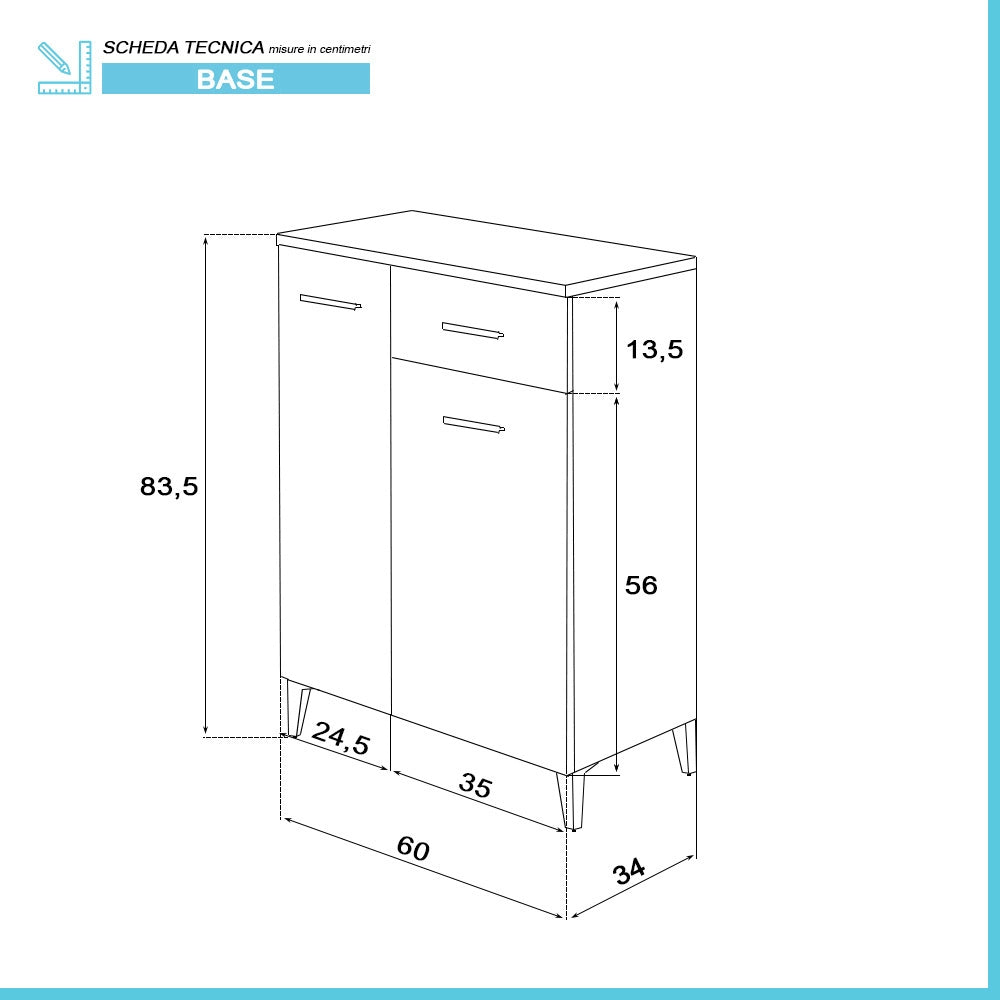 Base multiuso 60x34 cm rovere dolomite con 2 ante e cassetto scorrevole Desya