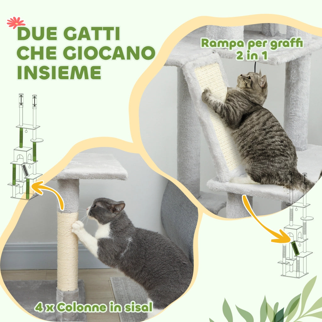 Albero Tiragraffi con Casetta e Amaca ¨C Minimal ¨C Grigio Chiaro 225-255 cm